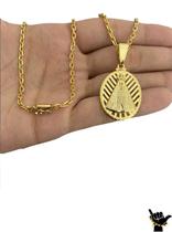 Corrente Cadeado 2mm + Pingente NossaSra -Banhado a Ouro 18k