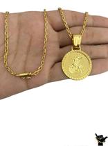 Corrente Cadeado 2mm + Pingente são jorge - Banhado a Ouro