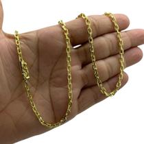 Corrente Cadeado 3Mm Luxo Fecho Canhão Banhado A Ouro 18K