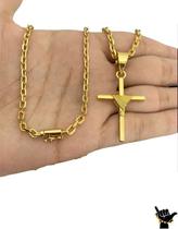Corrente Cadeado 3mm + Pingente CruzFio - Banhado a Ouro 18k