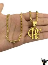 Corrente Cadeado 3Mm + Pingente Flamengo Banhado A Ouro 18K