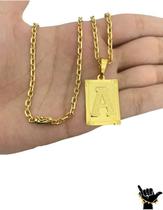 Corrente Cadeado 3Mm + Pingente Letra - Banhado A Ouro 18K Corrente Cadeado 3Mm + Pingente Letra - Banhado A Ouro 18K