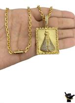Corrente Cadeado 3mm + Pingente Nossa Sra - Banhado a Ouro Corrente Cadeado 3mm + Pingente Nossa Sra - Banhado a Ouro