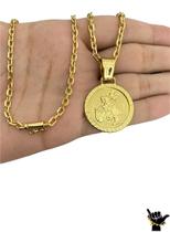 Corrente Cadeado 3Mm + Pingente São Jorge - Banhado A Ouro