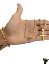 Corrente Cadeado 3mm + Pulseira + Pingente - Banhado a Ouro Corrente Cadeado 3mm + Pulseira + Pingente - Banhado a Ouro