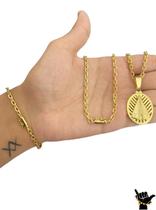 Corrente Cadeado 3mm + Pulseira + Pingente - Banhado a Ouro Corrente Cadeado 3mm + Pulseira + Pingente - Banhado a Ouro