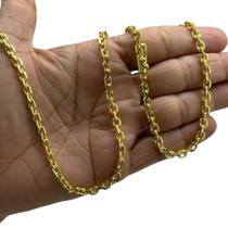 Corrente Cadeado 4mm Luxo Fecho Canhão Banhado a Ouro 18k