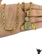 Corrente Cadeado 5Mm + Pingente Dinheiro -Banhado A Ouro 18K Corrente Cadeado 5Mm + Pingente Dinheiro -Banhado A Ouro 18K