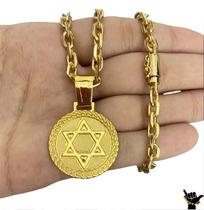 Corrente Cadeado 5mm + Pingente Estrela - Banhado a Ouro 18k