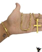 Corrente Cadeado 5mm + Pulseira + Pingente - Banhado a Ouro Corrente Cadeado 5mm + Pulseira + Pingente - Banhado a Ouro