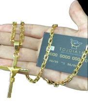 Corrente Cadeado 6Mm + Pingente Cruz Fio - Banhado A Ouro 18