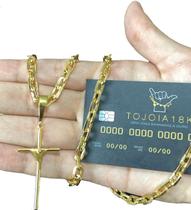 Corrente Cadeado 6Mm + Pingente Cruz Fio Banhado A Ouro 18K