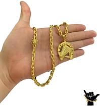 Corrente Cadeado 6Mm + Pingente Ferradura - Banhado A Ouro Corrente Cadeado 6Mm + Pingente Ferradura - Banhado A Ouro