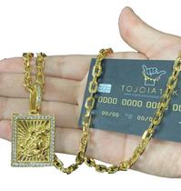 Corrente Cadeado 6Mm Pingente São Jorge Banhado A Ouro 18K