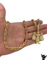 Corrente Cadeado 6Mm + Pingente Tio Patinhas Banhado A Ouro