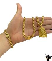 Corrente Cadeado 6mm + Pulseira + Pingente - Banhado a Ouro 18k Corrente Cadeado 6mm + Pulseira + Pingente - Banhado a Ouro 18k