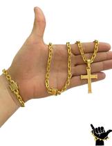Corrente Cadeado 6mm + Pulseira + Pingente - Banhado a Ouro Corrente Cadeado 6mm + Pulseira + Pingente - Banhado a Ouro
