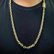 Corrente Cadeado 7mm Cravejada Fecho 7 Banhado Ouro 18k