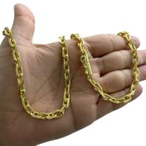 Corrente Cadeado 7mm Fecho Canhão Luxo Banhado a Ouro 18k