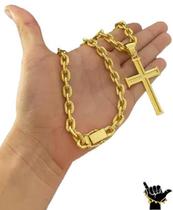 Corrente Cadeado 8Mm + Pingente Cruz - Banhado A Ouro 18K Corrente Cadeado 8Mm + Pingente Cruz - Banhado A Ouro 18K