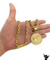 Corrente Cadeado 8mm + Pingente Fé - Banhado a Ouro 18k
