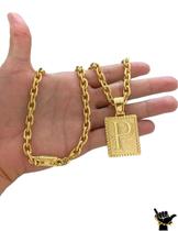Corrente Cadeado 8mm + Pingente Letra - Banhado a Ouro 18k