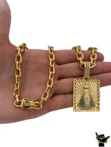 Corrente Cadeado 8mm + Pingente Nossa Sra - Banhado a Ouro