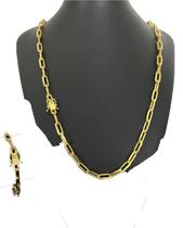 Corrente Cadeado Along 7Mm + Pulseira + Ping -Banhado A Ouro