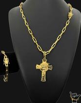 Corrente Cadeado Along 7mm + Pulseira + Ping -Banhado a Ouro