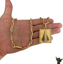 Corrente Cadeado Alongado 7mm +Ping NossaSra -Banhado a Ouro Corrente Cadeado Alongado 7mm +Ping NossaSra -Banhado a Ouro