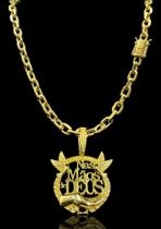 Corrente Cadeado Quina 8mm Moeda antiga + Pingente Nas mãos de Deus