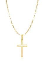 Corrente Cart er 70cm Com Pingente Cruz Vazada Em Ouro 18k