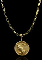 Corrente Carti& 6mm Moeda antiga + pingente fé redondo