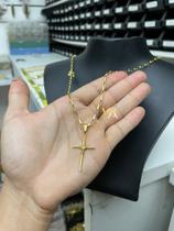 Corrente cartiier 3mm + Pingente cruz com fio médio Banhado a ouro 18k + Verniz