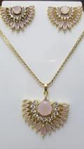 Corrente Chocker - Pingente E Brincos Com Pedra rosa Corrente Chocker - Pingente E Brincos Com Pedra rosa