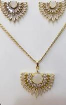 Corrente Chocker - Pingente E Brincos Com Pedras Brancas Corrente Chocker - Pingente E Brincos Com Pedras Brancas