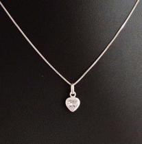 Corrente Colar 40cm Ponto De Luz Coração Prata Pura 925 Corrente Colar 40cm Ponto De Luz Coração Prata Pura 925