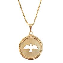 Corrente Colar 60 cm Masculino Pingente Medalha Divino Espírito Santo Vazado Banhado a Ouro 18k Corrente Colar 60 cm Masculino Pingente Medalha Divino Espírito Santo Vazado Banhado a Ouro 18k