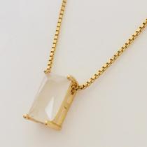 Corrente Colar 60 cm Masculino Pingente Pedra Quartzo Branco Banhado a Ouro 18k
