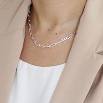 Corrente colar choker prata 925 cadeado alongado 40cm grossa