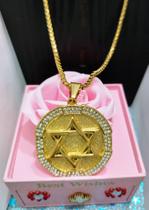 Corrente Colar com Pingente Estrela de Davi Cravejado em Aço Inox Religioso Corrente Colar com Pingente Estrela de Davi Cravejado em Aço Inox Religioso