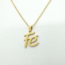 Corrente Colar Com Pingente Fé Aço Inoxidável Dourado 60cm Antialérgico Não escurece