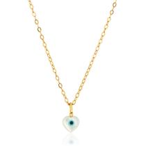 Corrente Colar Cordão Americana + Pingente Olho Grego Coração Mini Ouro 18k