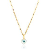 Corrente Colar Cordão Americana + Pingente Olho Grego Coração Mini Ouro 18k Corrente Colar Cordão Americana + Pingente Olho Grego Coração Mini Ouro 18k