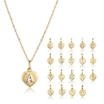 Corrente Colar Cordão Feminina com Pingente Letra Nome Ouro 18k 50cm