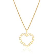 Corrente Colar Cordão Feminino Com Pingente Coração Grande Ouro 18k