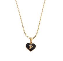 Corrente Colar Cordão Feminino Pingente Coração Paz e Amor Letra Inicial P Personalizado Banhado Em Ouro 18k.