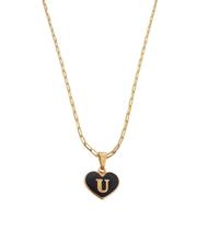 Corrente Colar Cordão Feminino Pingente Coração Paz e Amor Letra Inicial U Personalizado Banhado Em Ouro 18k.