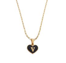 Corrente Colar Cordão Feminino Pingente Coração Paz e Amor Letra Inicial V Personalizado Banhado Em Ouro 18k.