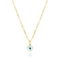 Corrente Colar Cordão Maciça + Pingente Olho Grego Coração Mini Ouro 18k Corrente Colar Cordão Maciça + Pingente Olho Grego Coração Mini Ouro 18k